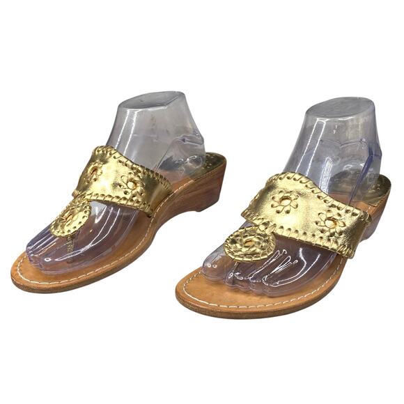 Jack Rogers Women’s Gold Leather Slip On Wedge Sandals Size US 9 - Picture 6 of 11